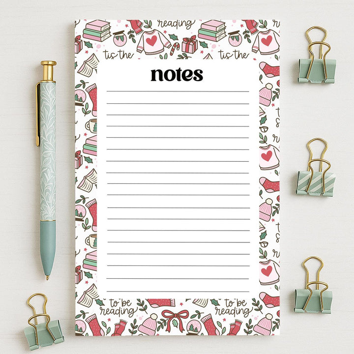 Christmas Bookish Notepad 5"x7", Christmas Memo Pad Stationery Addict Book Lover Gift Stocking Stuffer
