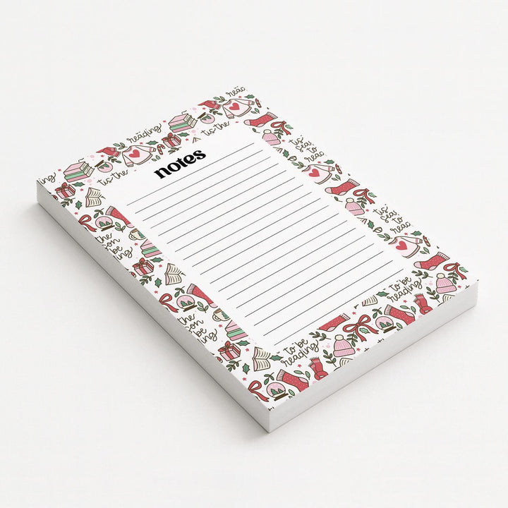 Christmas Bookish Notepad 5"x7", Christmas Memo Pad Stationery Addict Book Lover Gift Stocking Stuffer