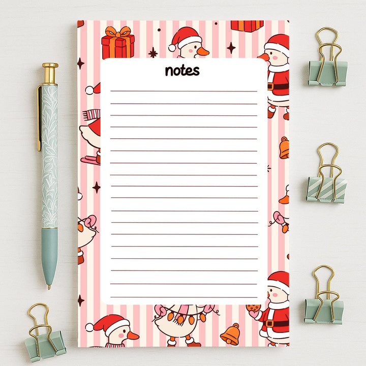 Christmas Silly Goose Notepad 5"x7", Christmas Memo Pad Stationery Addict Book Lover Gift Stocking Stuffer