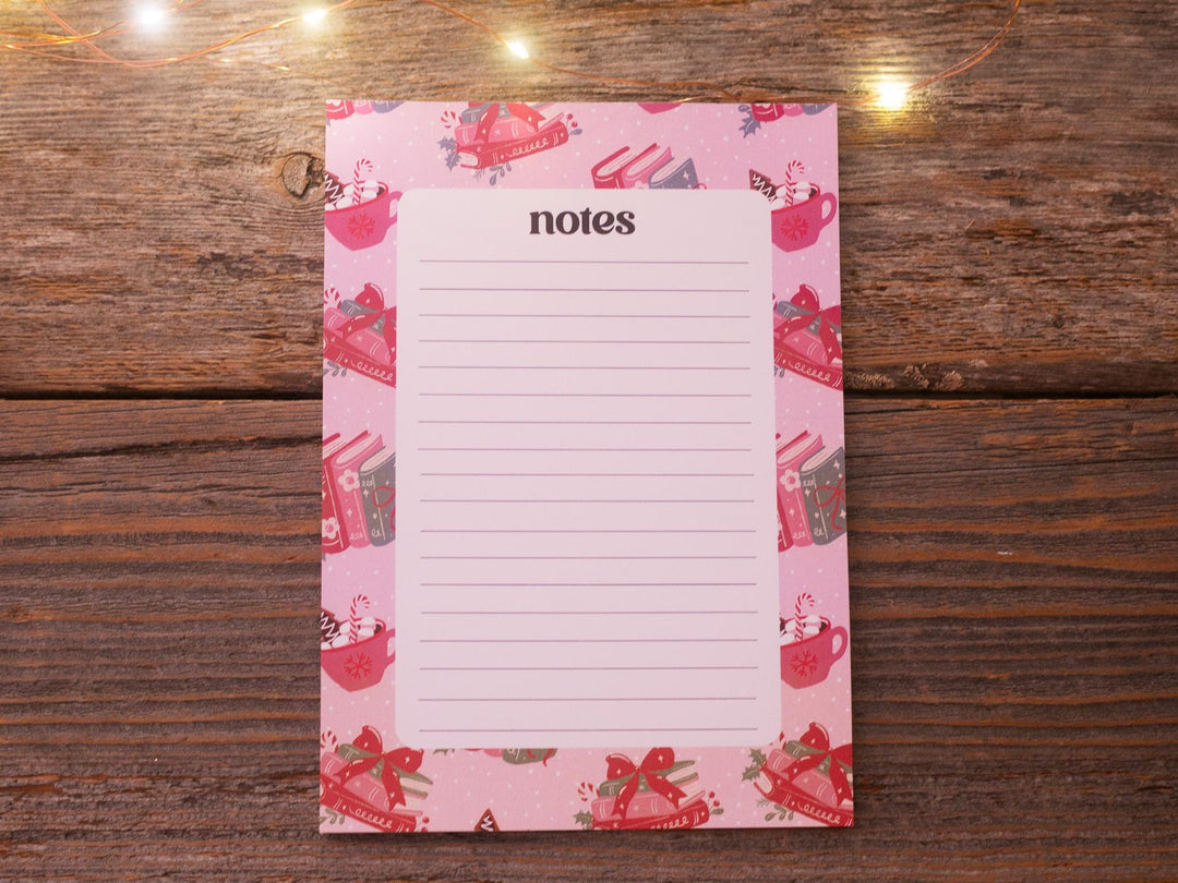 Christmas Bookish Notepad 5"x7", Christmas Memo Pad Stationery Addict Book Lover Gift Stocking Stuffer