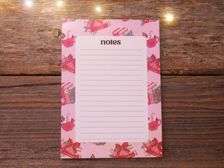 Christmas Bookish Notepad 5"x7", Christmas Memo Pad Stationery Addict Book Lover Gift Stocking Stuffer