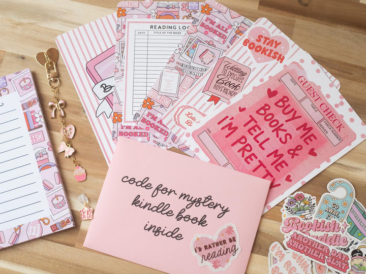 Pink Blind Date with A Kindle Box, Kindle Accessory Box, E-reader Charms Stickers Inserts Cases Dust Plug and Notepad