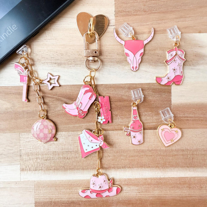 6 Piece Pink Cowgirl Kindle Charm Bundle, Dust Plug Charm for Kindle E-reader iPhone iPad, Book Lover Gift, Kindle Accessories USB C Port