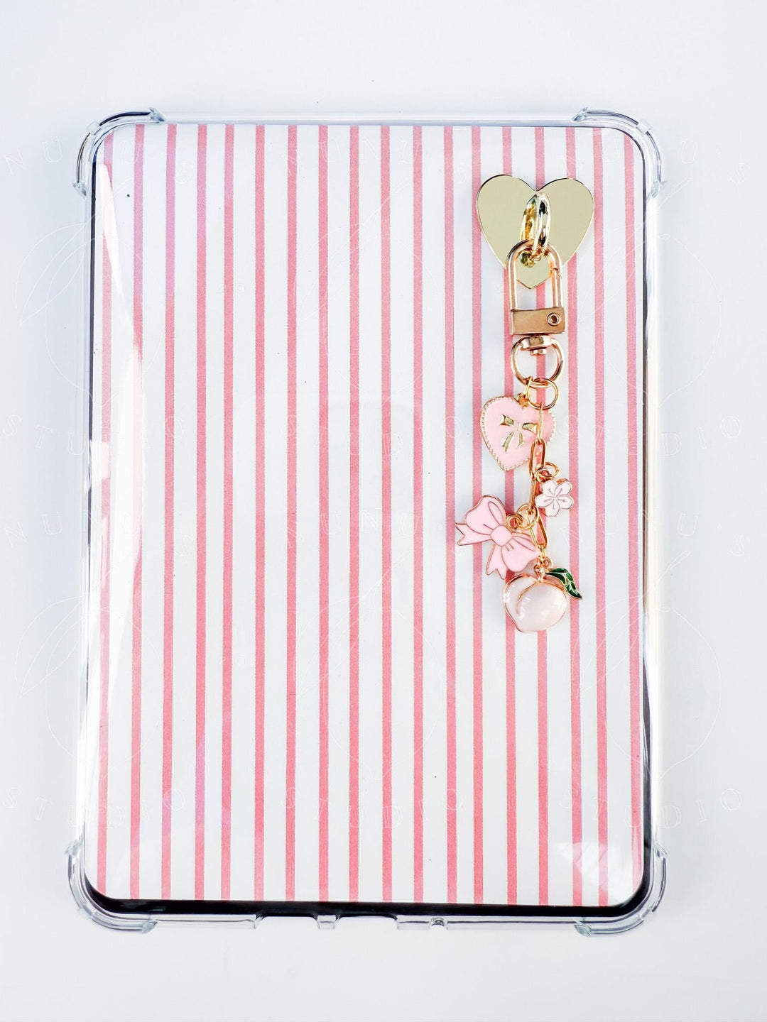 Pink Gold Coquette Ribbon Kindle Charm Chain, Sticky Heart Chain for E-reader iPhone iPad Tablet, Book Lover Gift Bookish Kindle Accessories