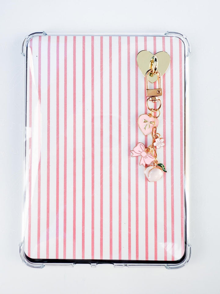 Pink Gold Coquette Ribbon Kindle Charm Chain, Sticky Heart Chain for E-reader iPhone iPad Tablet, Book Lover Gift Bookish Kindle Accessories