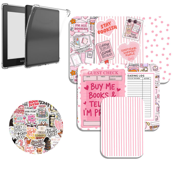 Clear Kindle Case Bundle with Cardstock E-reader Inserts with 20 Stickers, Paperwhite and Colorsoft 11th & 12th Gen, Kindle Case