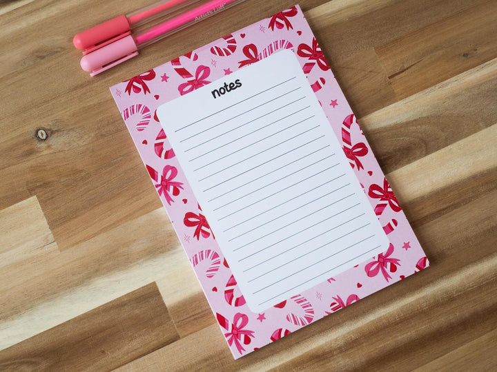 Christmas Candy Canes Notepad 5"x7", Christmas Memo Pad Stationery Lover Gift Stocking Stuffer