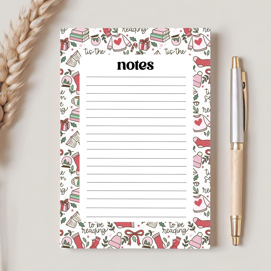 Christmas Bookish Notepad 5"x7", Christmas Memo Pad Stationery Addict Book Lover Gift Stocking Stuffer