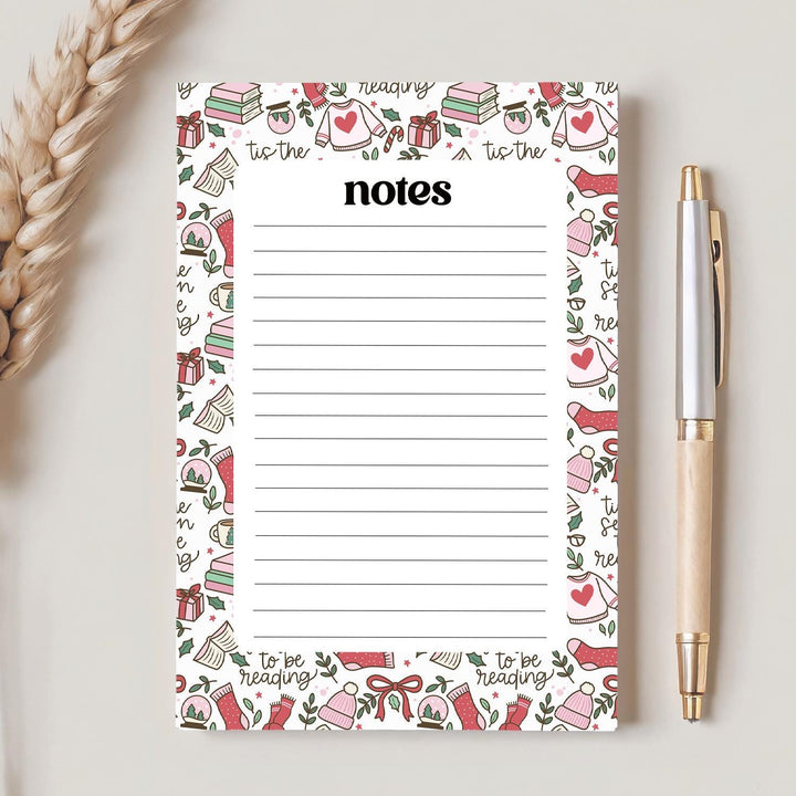Christmas Bookish Notepad 5"x7", Christmas Memo Pad Stationery Addict Book Lover Gift Stocking Stuffer