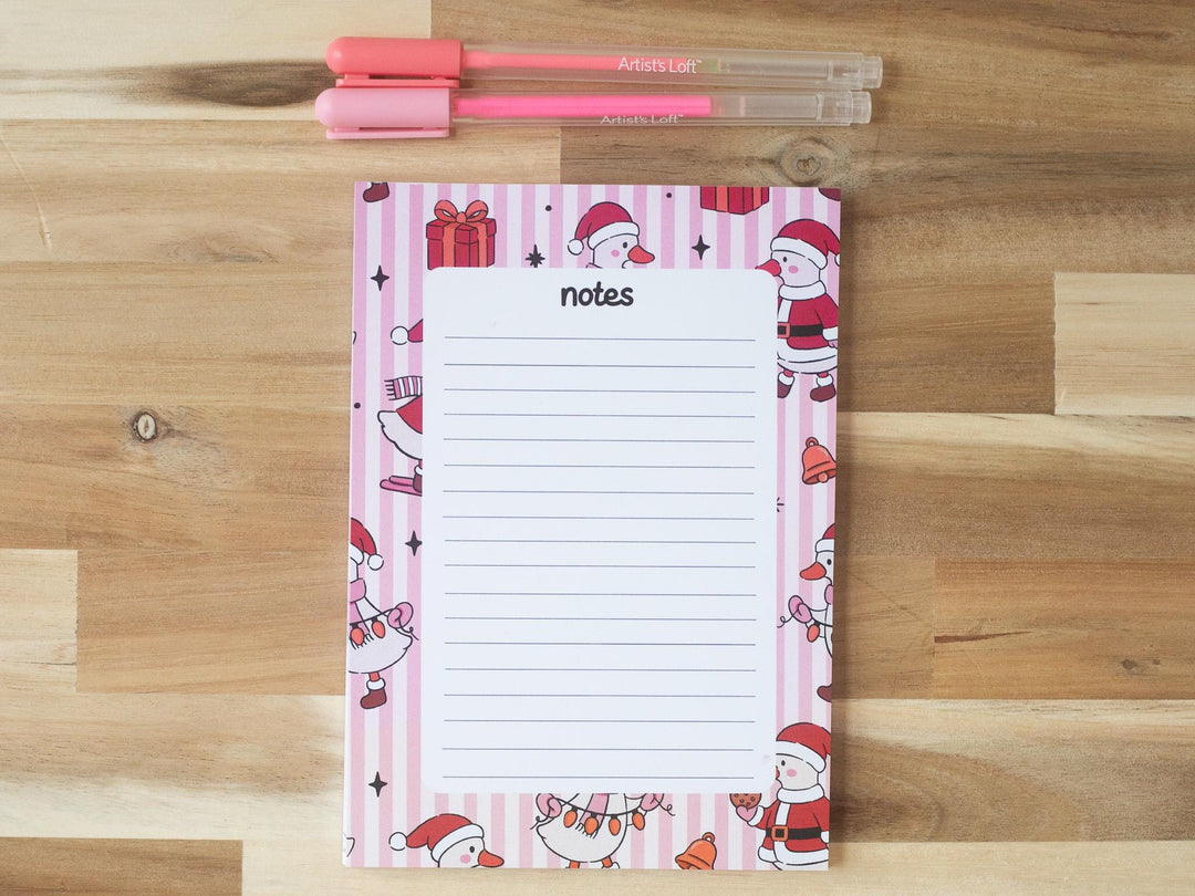 Christmas Silly Goose Notepad 5"x7", Christmas Memo Pad Stationery Addict Book Lover Gift Stocking Stuffer