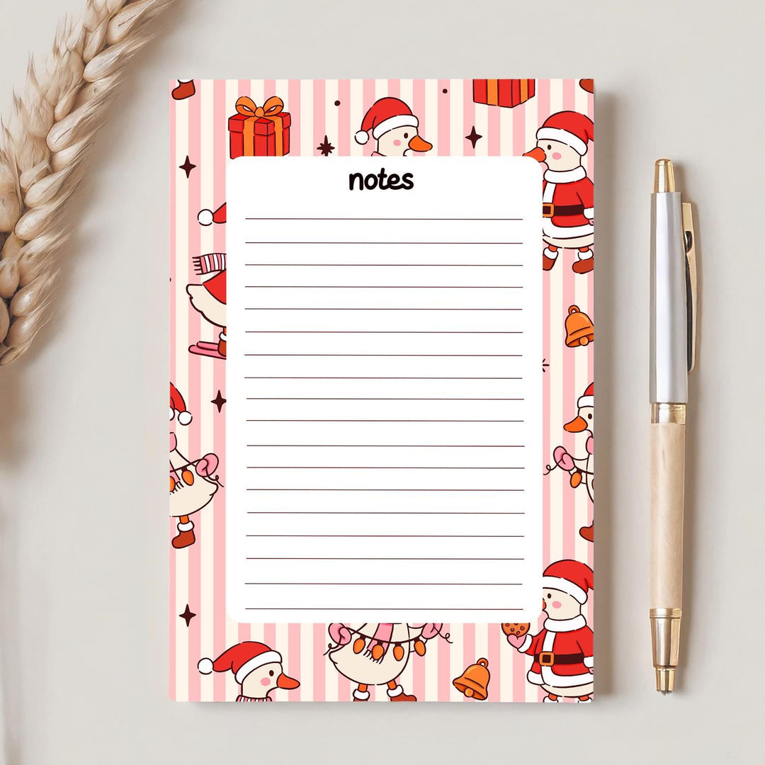 Christmas Silly Goose Notepad 5"x7", Christmas Memo Pad Stationery Addict Book Lover Gift Stocking Stuffer