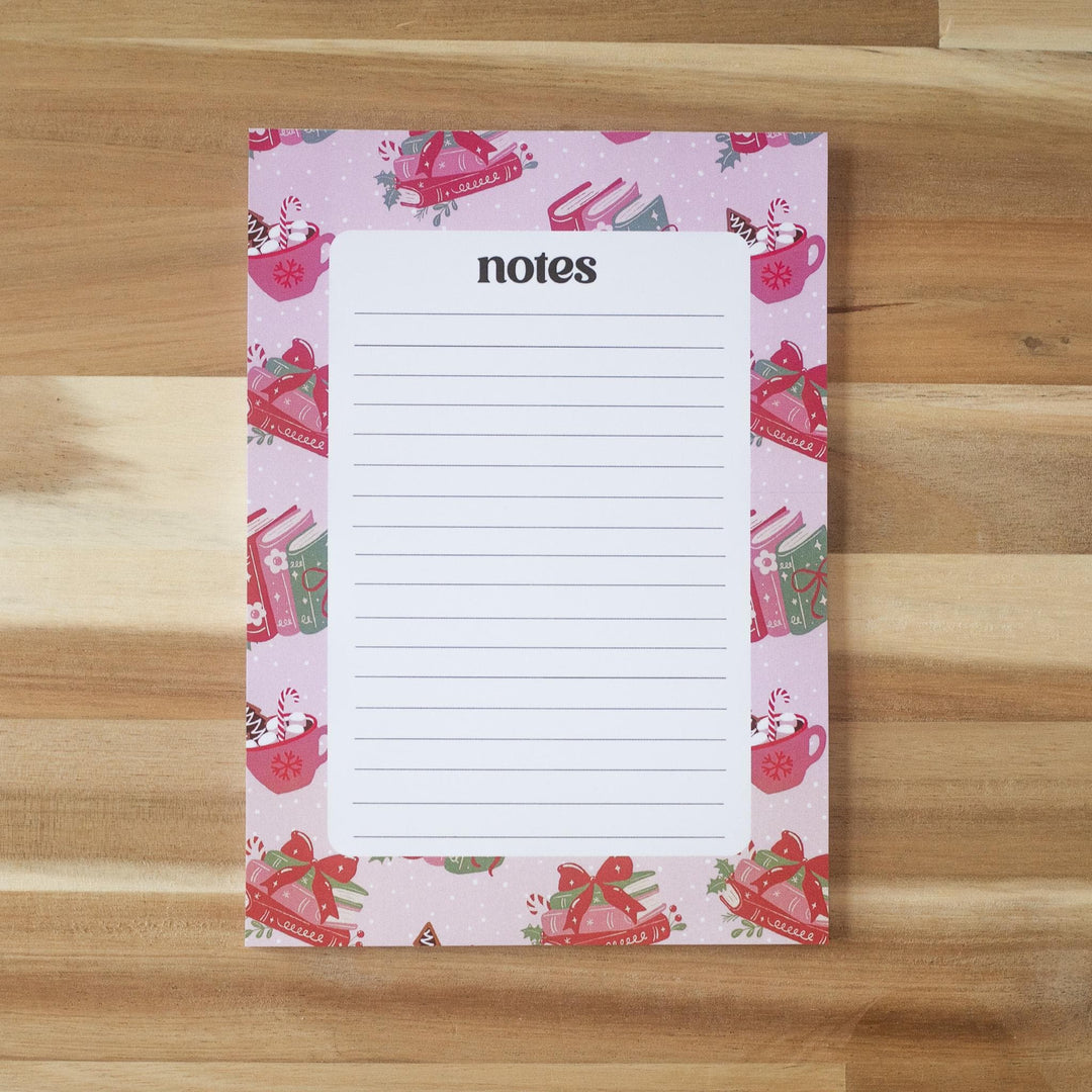 Christmas Bookish Notepad 5"x7", Christmas Memo Pad Stationery Addict Book Lover Gift Stocking Stuffer
