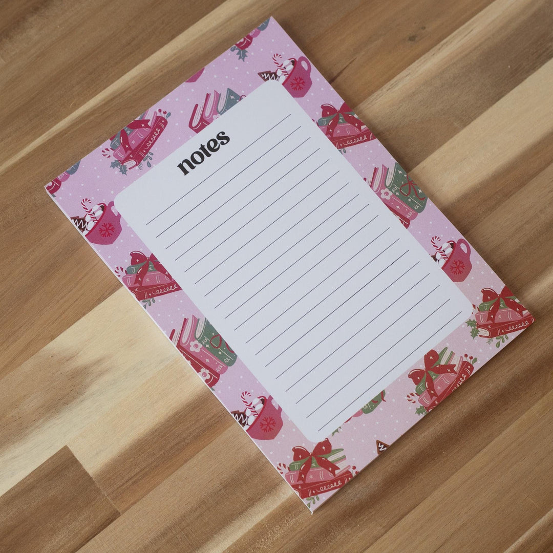 Christmas Bookish Notepad 5"x7", Christmas Memo Pad Stationery Addict Book Lover Gift Stocking Stuffer
