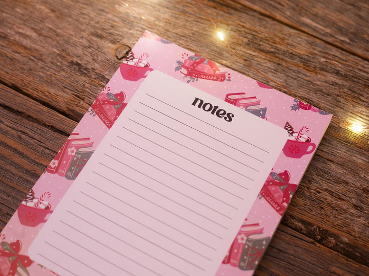 Christmas Bookish Notepad 5"x7", Christmas Memo Pad Stationery Addict Book Lover Gift Stocking Stuffer