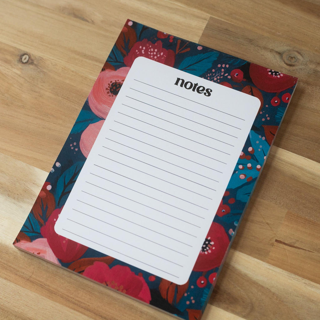 Christmas Flowers Notepad 5"x7", Christmas Memo Pad Stationery Addict Stocking Stuffer