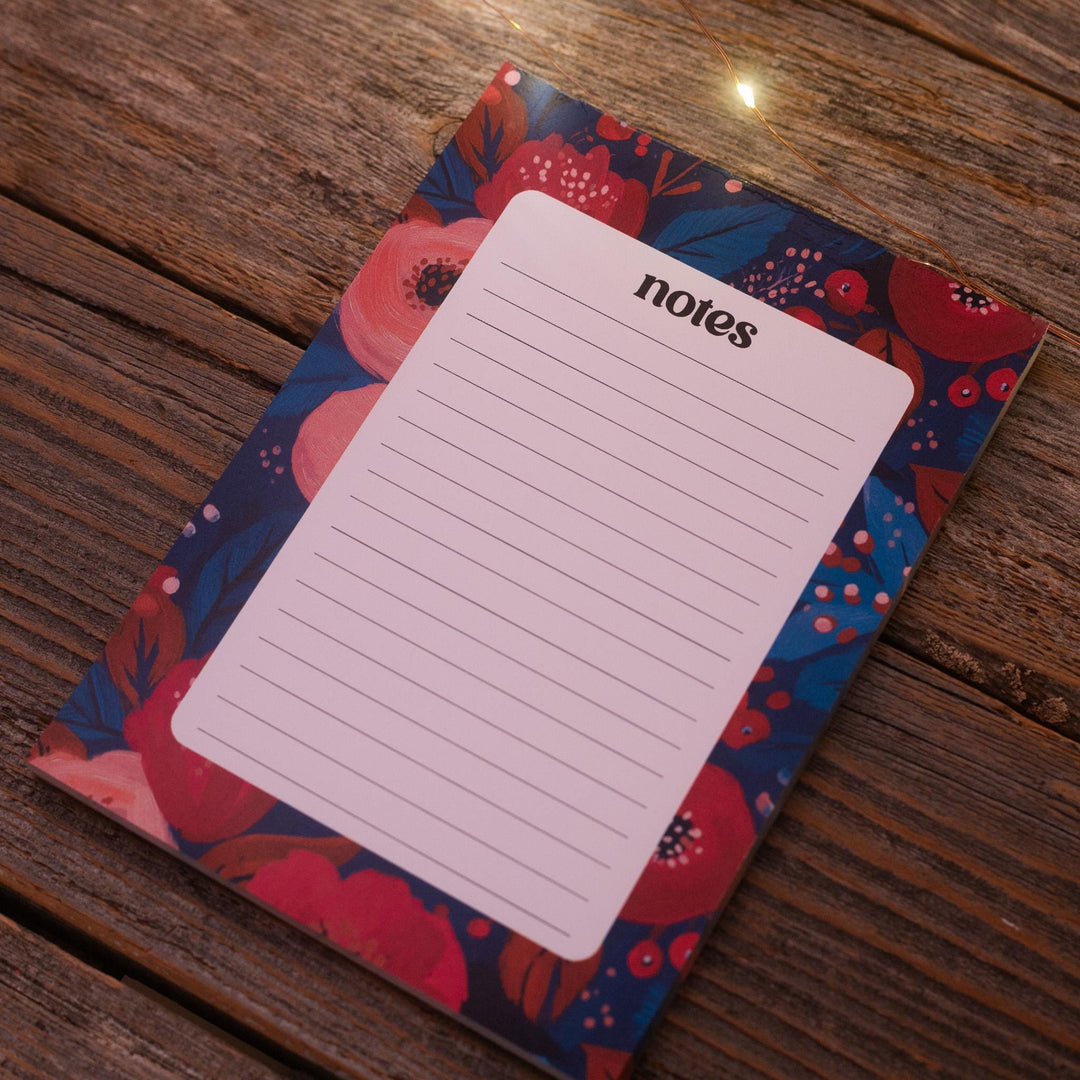 Christmas Flowers Notepad 5"x7", Christmas Memo Pad Stationery Addict Stocking Stuffer