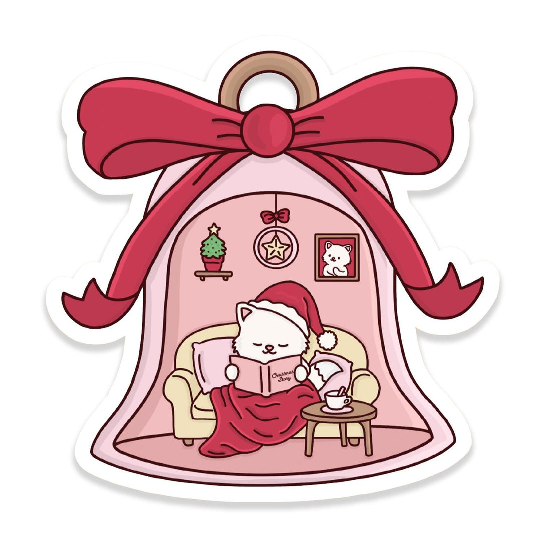 Cozy Bookish Cat Sticker, Christmas Sticker, Bookish Christmas Gifts