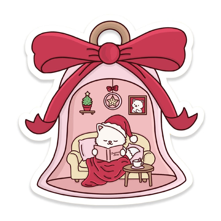 Cozy Bookish Cat Sticker, Christmas Sticker, Bookish Christmas Gifts