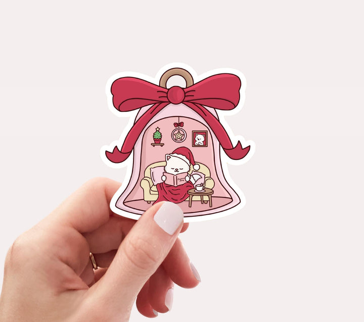 Cozy Bookish Cat Sticker, Christmas Sticker, Bookish Christmas Gifts