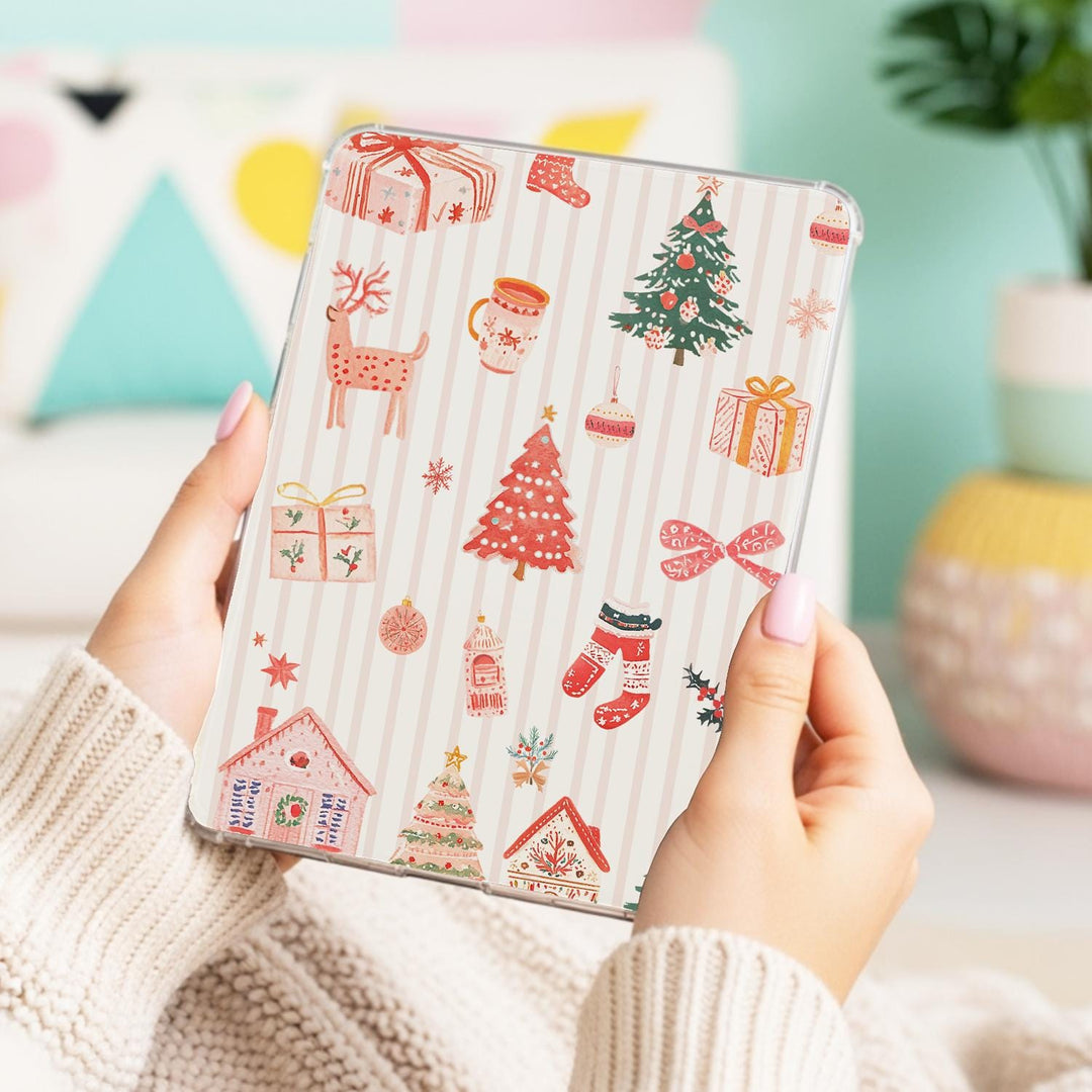 Pink Whimsical Christmas Kindle Clear Case Insert, Decorative Cardstock for 11th & 12th Generation Paperwhite Colorsoft KHG55