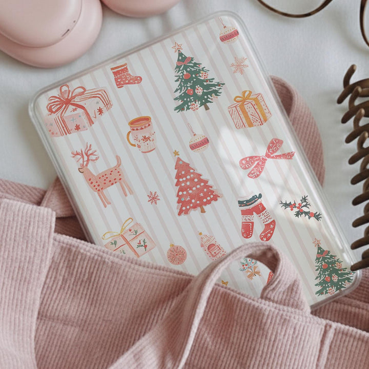 Pink Whimsical Christmas Kindle Clear Case Insert, Decorative Cardstock for 11th & 12th Generation Paperwhite Colorsoft KHG55