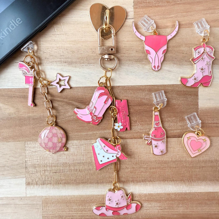 6 Piece Pink Cowgirl Kindle Charm Bundle, Dust Plug Charm for Kindle E-reader iPhone iPad, Book Lover Gift, Kindle Accessories USB C Port