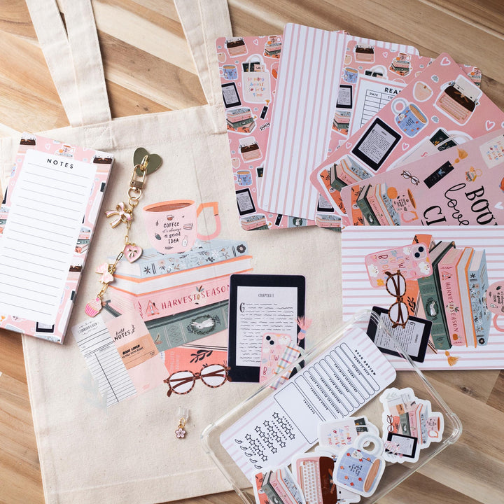 Pink Blind Date with A Kindle Box, E-reader Charms Stickers Inserts Cases Dust Plug and Notepad
