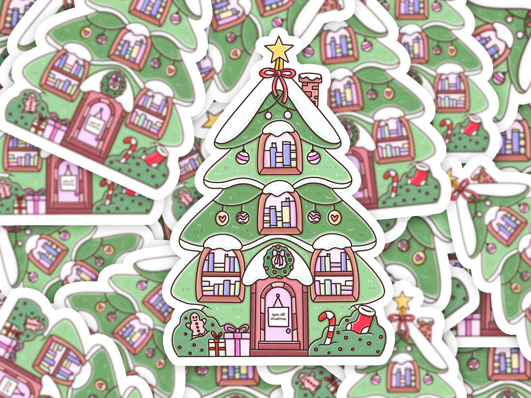 Christmas Bookstore Sticker, Bookish Holiday Kindle Accessories, Book Lover Gift
